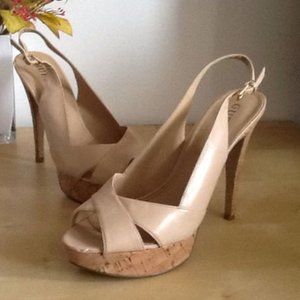 GUESS 9.5 nude open toe heel strap cork bottom hee